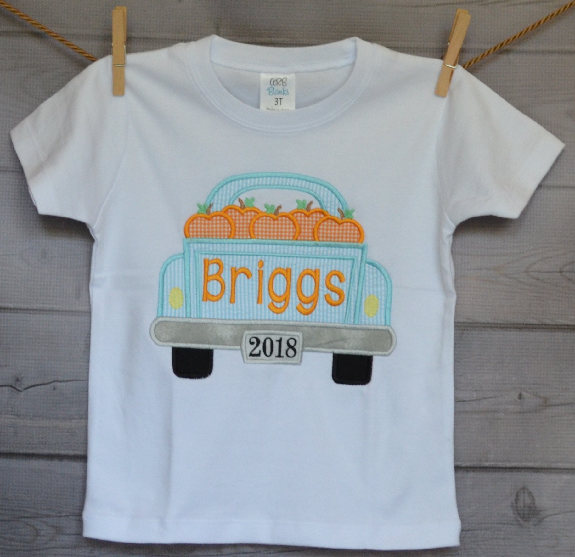 Personalized Thanksgiving Truck With Pumpkins Applique Shirt Or Bodysuit For Boy Girl
