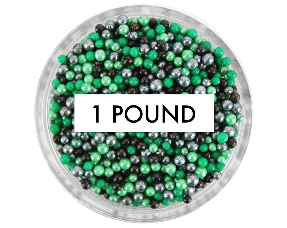 Green Machine Non-Pareils Blend - 1 Pound Dark Blend Of Pearly & Matte, Green Black Sprinkles For Cakes, Cookies Cupcakes
