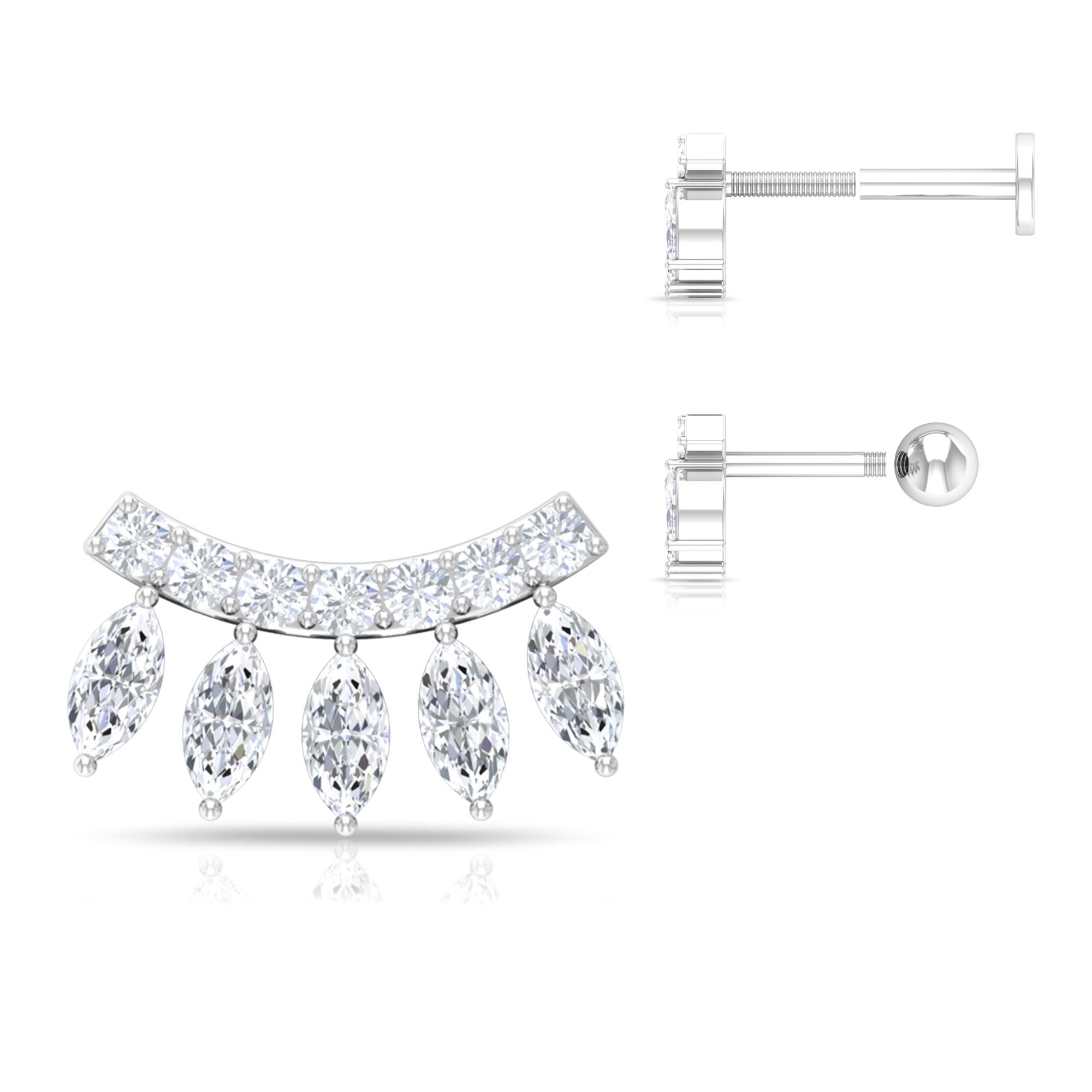 Ear Climber Earrings, Diamond 1/2 Ct Cuff Body Jewelry For Women