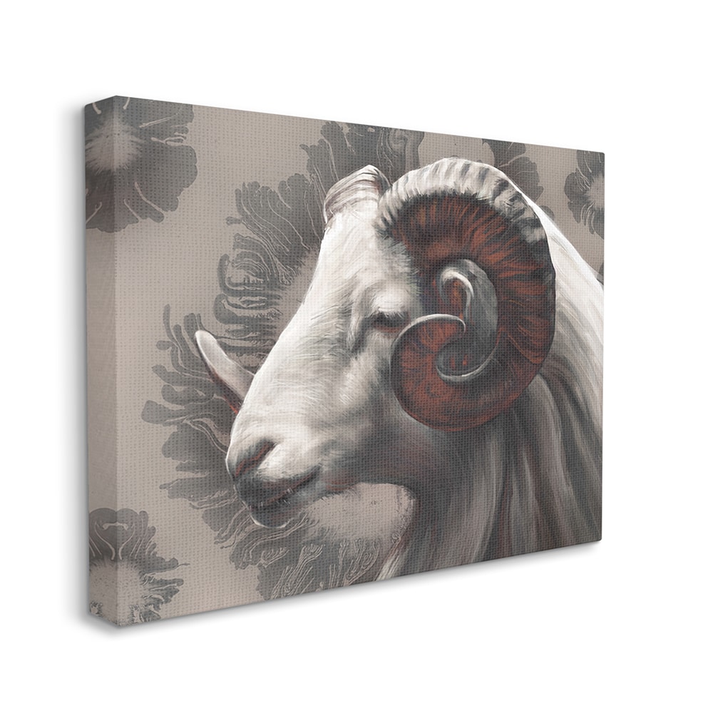 Stupell Industries Big horn ram portrait abstract grey pattern 40-in H x 30-in W Abstract Print on Canvas in Off-White | AC-745-CN-30X40