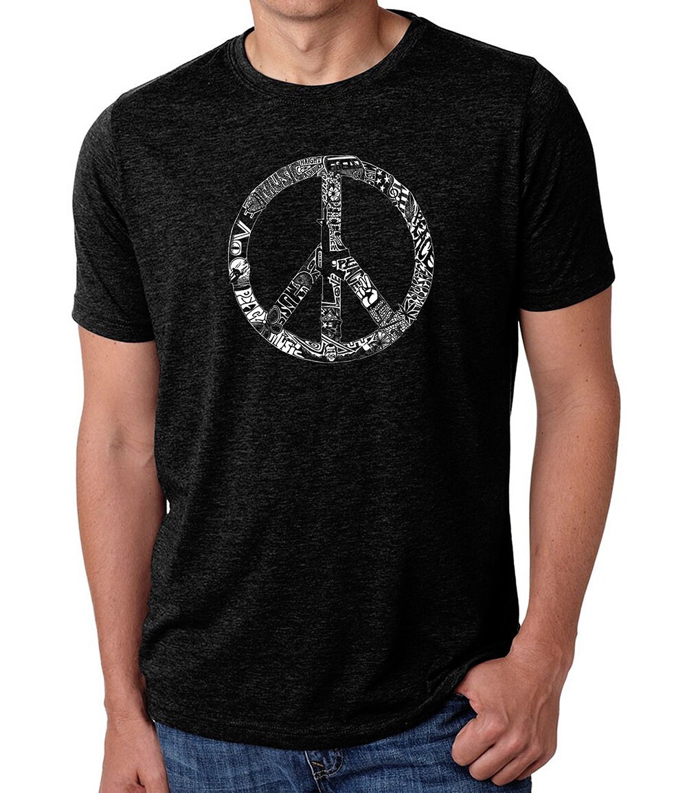 Men's Premium Blend Word Art T-Shirt - Peace, Love, & Music