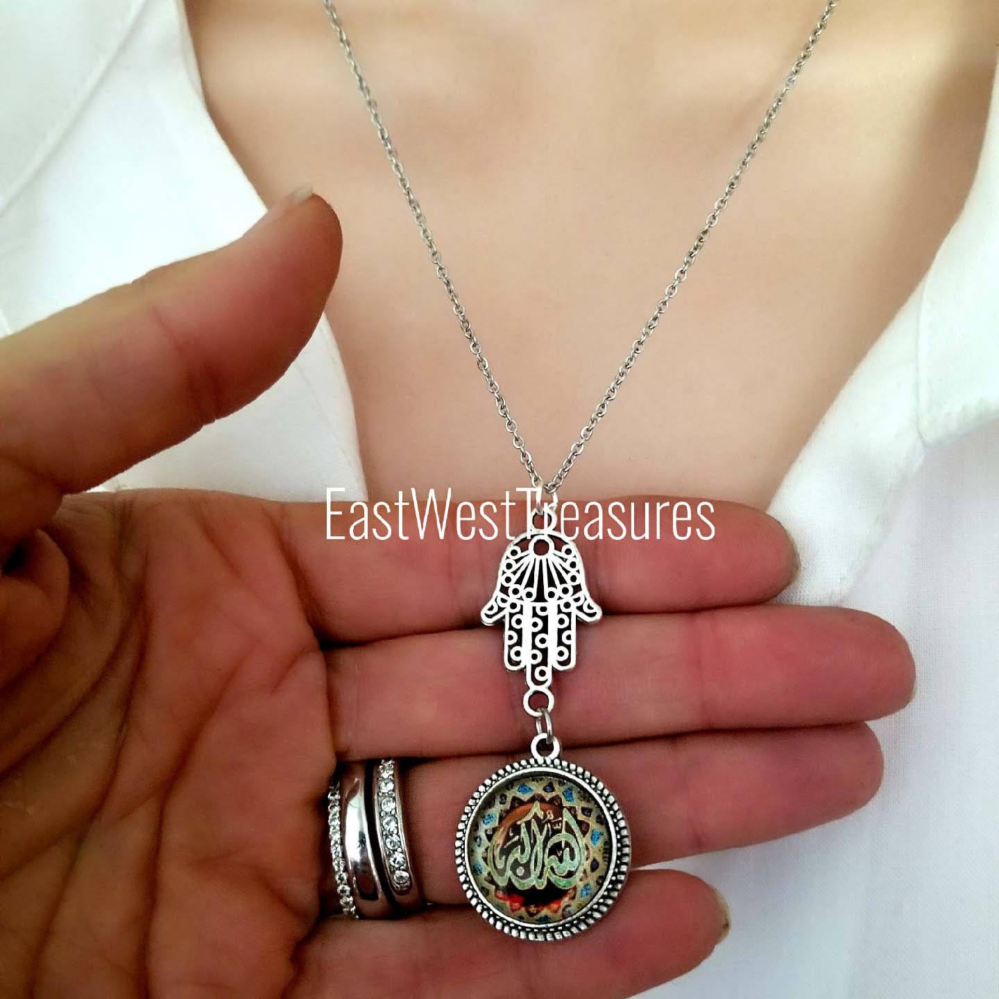 Ramadan Eid Gift For Women, Arabic Alhamdulillah Allah Earrings & Necklace Set, Muslim Islamic Middle Eastern Jewelry Women Her