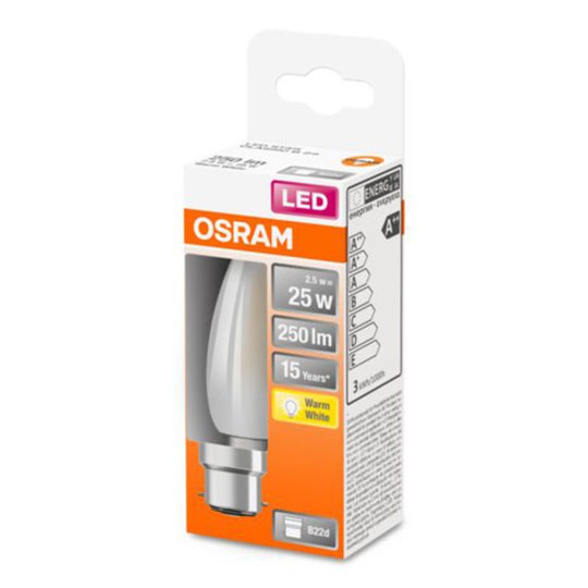 OSRAM-LED-kynttilälamppu B22d 2,5W 2 700 K matta