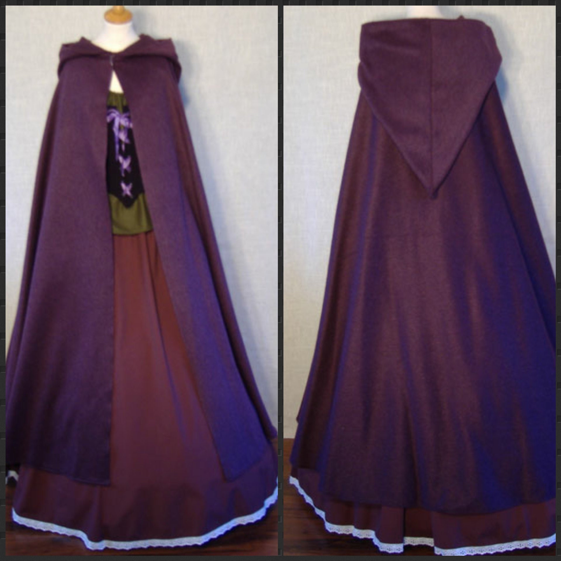 Purple Hooded Cloak Wool Blend/ Cape/Fantasy /Medieval Victorian Larp Outlander Warm