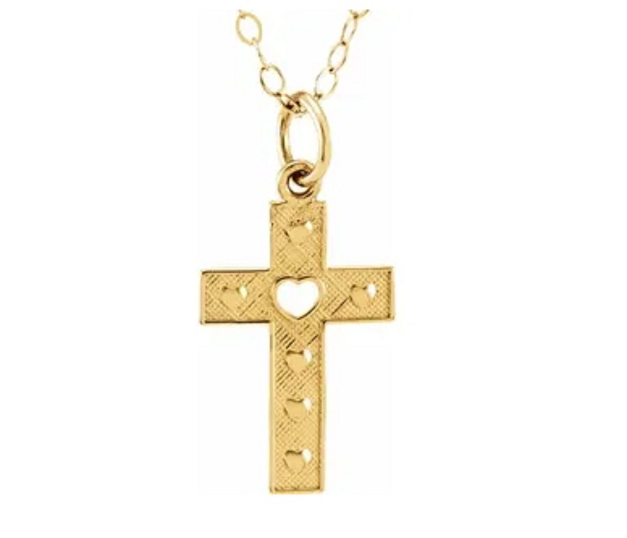Mom Jewelry- Christian Jewelry For Her -Engagement Gift - 14K Yellow Pierced Heart Cross 15 Necklace- Eliana & Eli Baptism