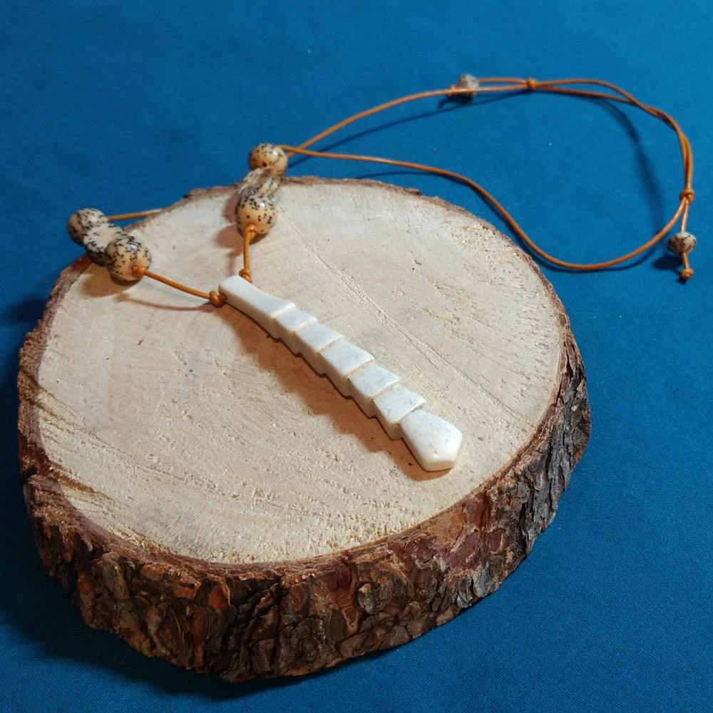 Geometric Pendant, Necklace, Carved Antler Tip, Wood Beads, Larp, Cosplay, Magic, Wiccan, Viking - Hand Made & in The Usa