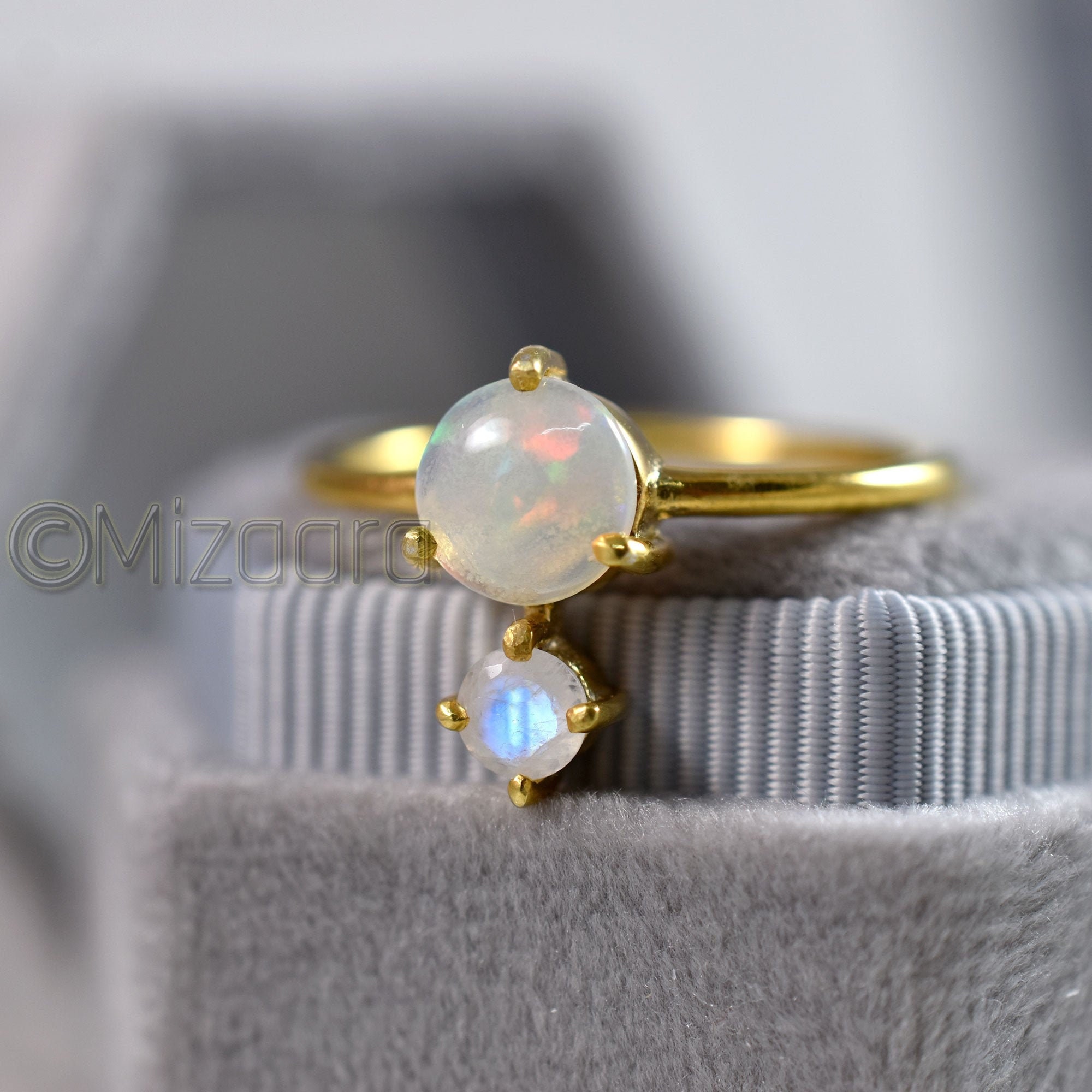 Mother Daughter Ring, Opal Moonstone Gold Rainbow Moonstone, Ethiopian Opal, Sterling Silver, Sister Wedding Gift, October Birthstone