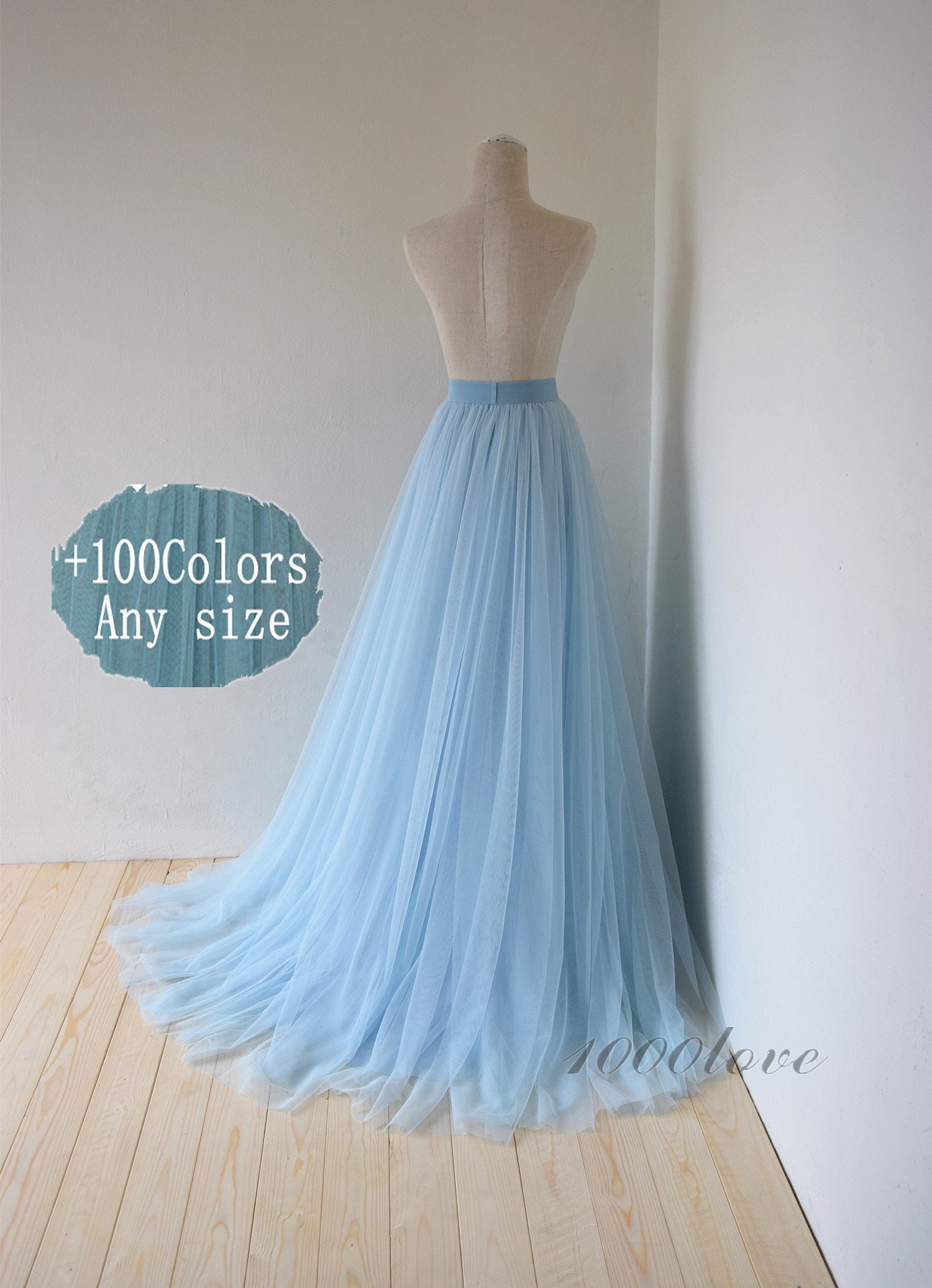 Baby Blue Maxi Tulle Skirt With A Train, Evening Long Skirt, Bridesmaid Dress, Photo Shoot