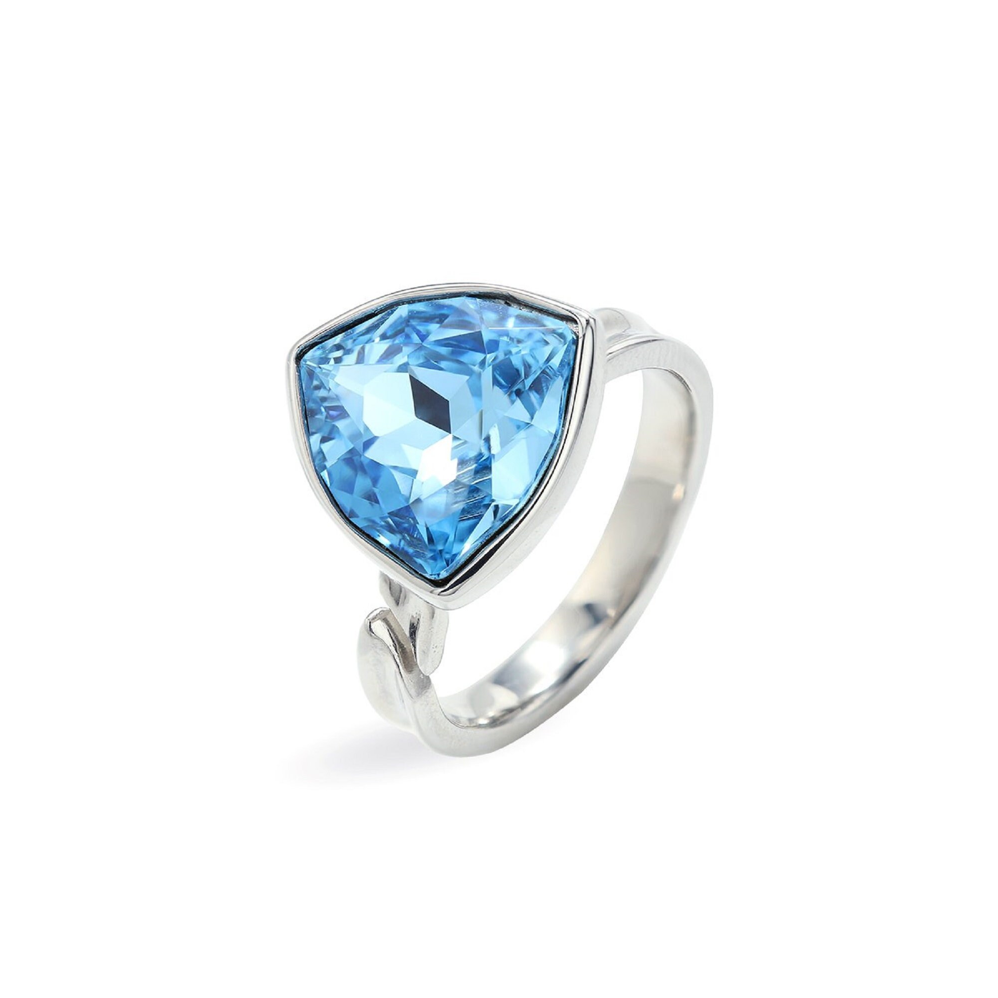 Swarovski Big Aquamarine Ring For Women Blue Triangle Gemstone Statement Cocktail Single Stone