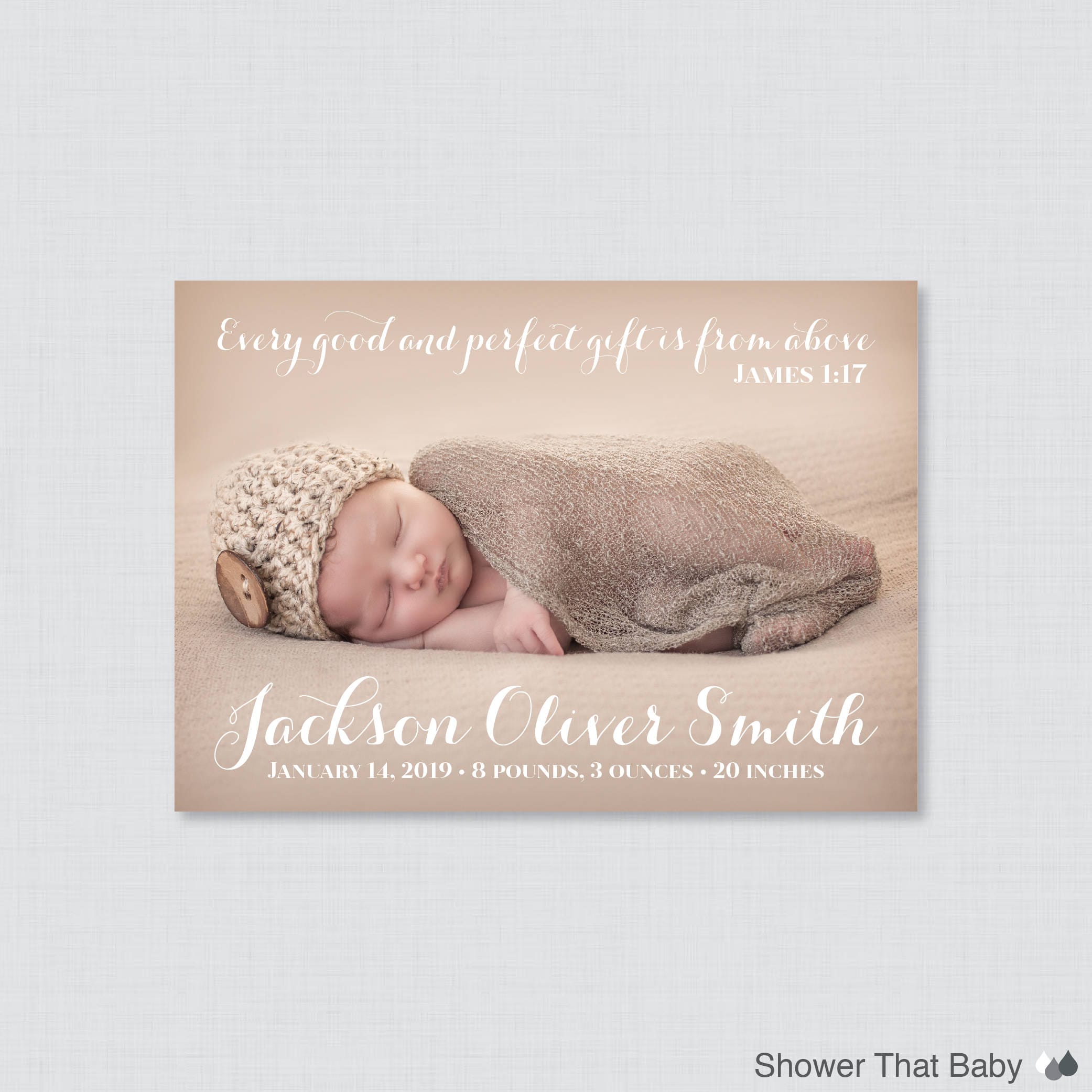 Printable Or Printed Picture Birth Announcement Cards - Announcements, Simple Announcement, Horizontal/Landscape Photo Ba05