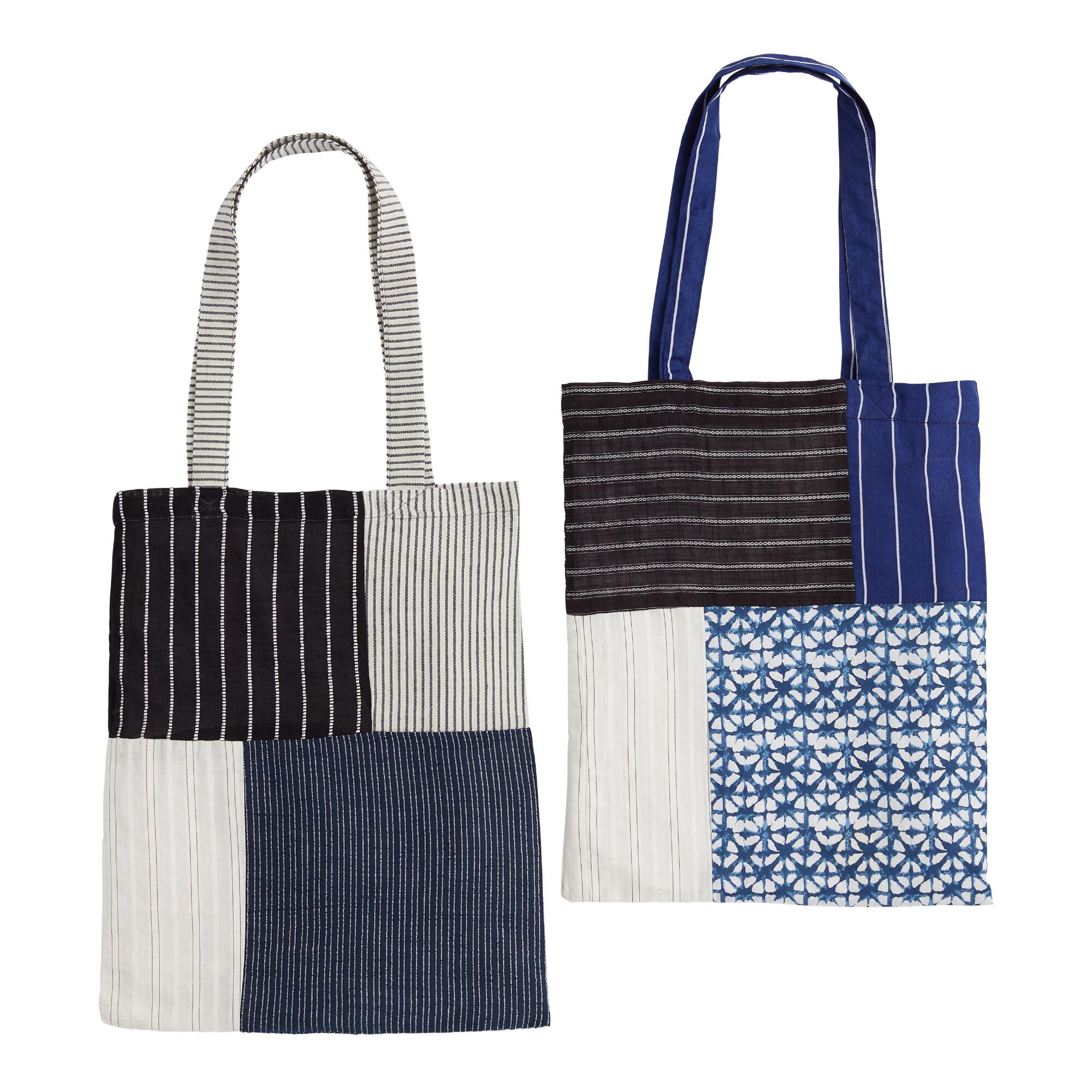 Upcycled Fabric Silaiwali Lightweight Tote Bags Set of 2: Multi - Cotton by World Market
