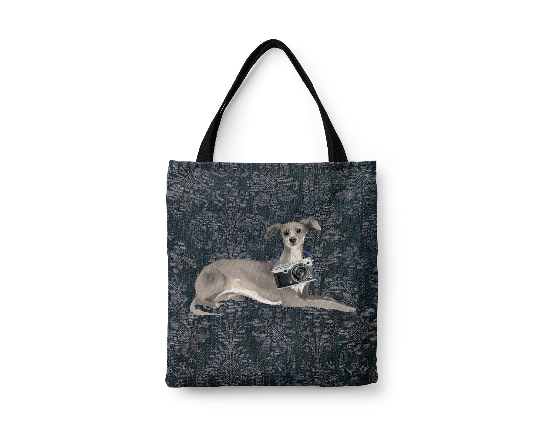 Italian Greyhound Dog Tote Bag Illustrated Dogs & 6 Denim Inspired Styles. All Purpose Ideal For Shopping, Laptop. Iggy Bag