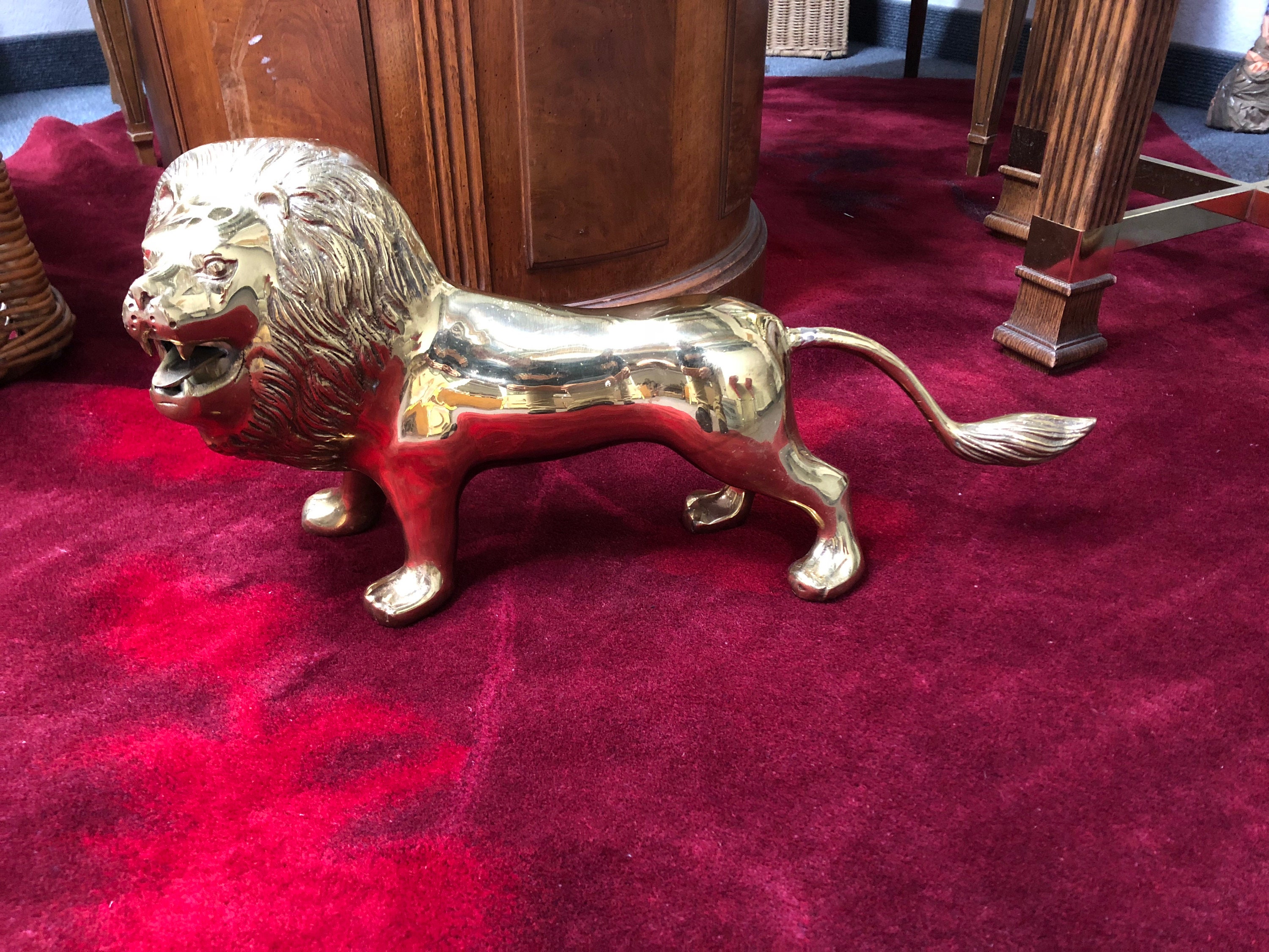 Large Massive Brass Lion Statue Sculpture Cat Zoo Jungle King Animal Large Floor