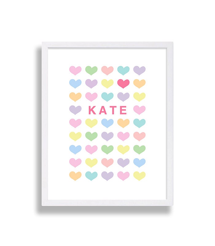 Nursery Print Pink Decor Baby Girl Art Hearts Colorful Personalized Babys Name Beautiful