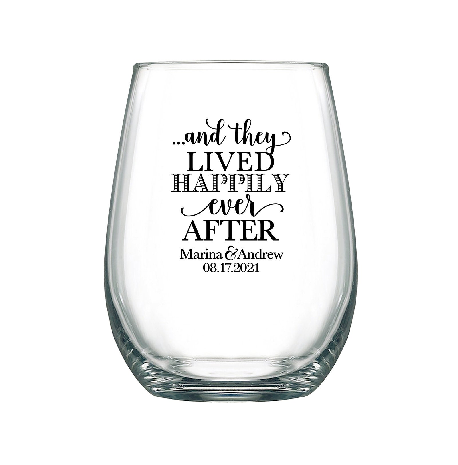 Wedding Wine Glasses Personalized 17Oz Stemless Favors Vineyard They Lived Happily Ever After 1C