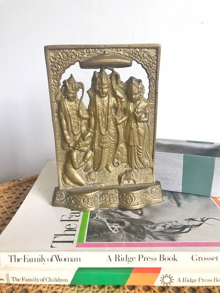 Hindu Brass Statue/ Shri Ram Darbar Statue/Relief Sculpture Hanuman Laxman Rama Sita Idol Home Altar Piece