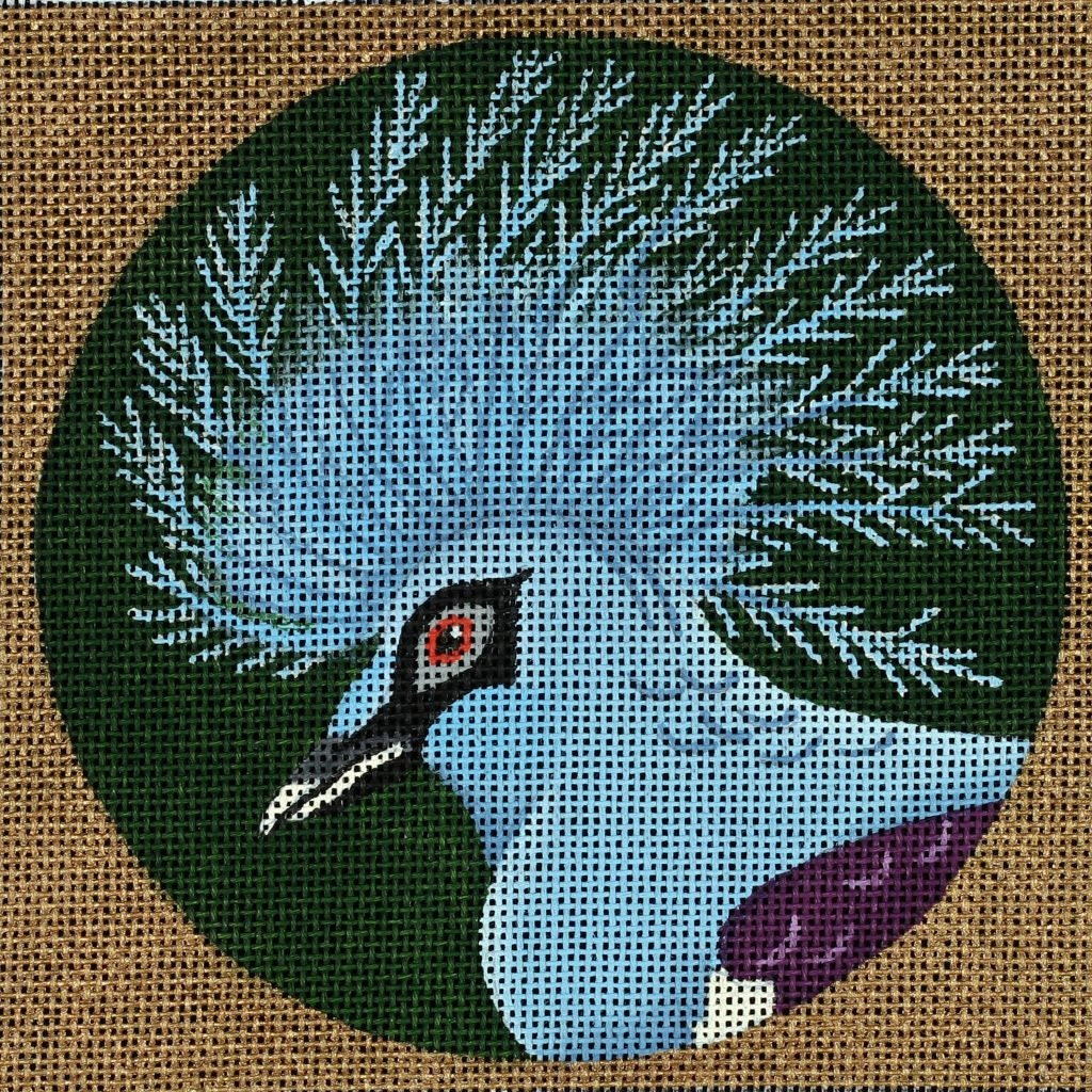 Needlepoint Handpainted Dede Coaster Bird Crowned Pigeon New Guinea 5.5 -Free Us Shipping