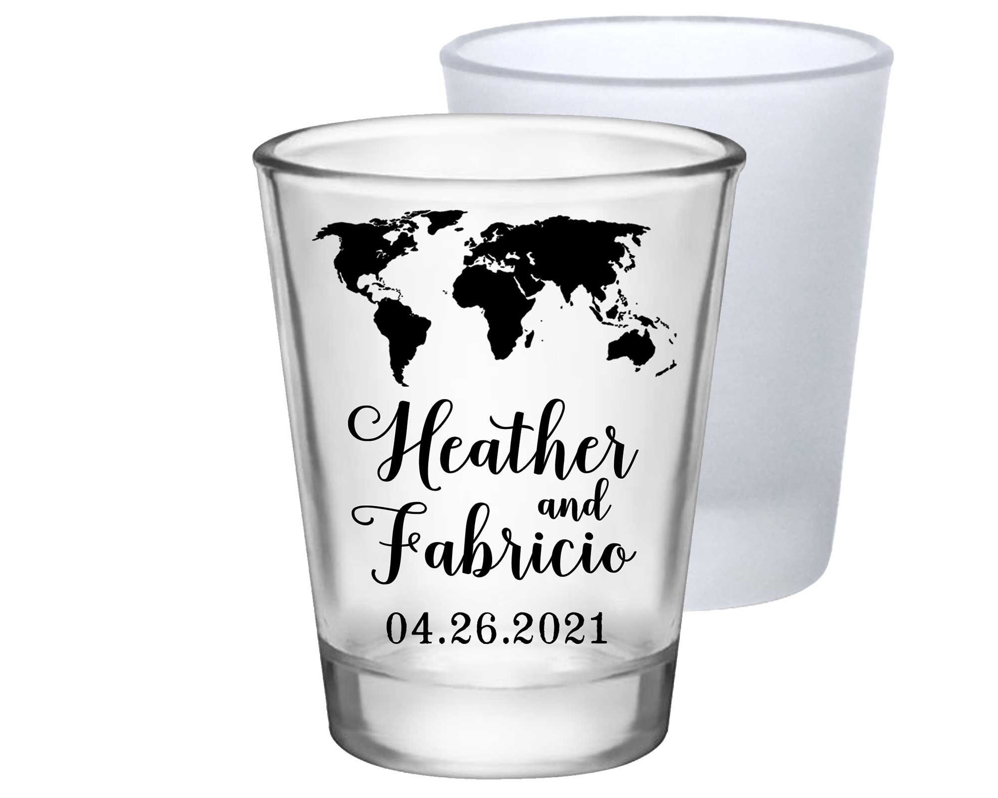 Clear Or Frosted Destination Wedding Shot Glasses Custom Travel Favors Personalized Gifts Around The World 1A Map