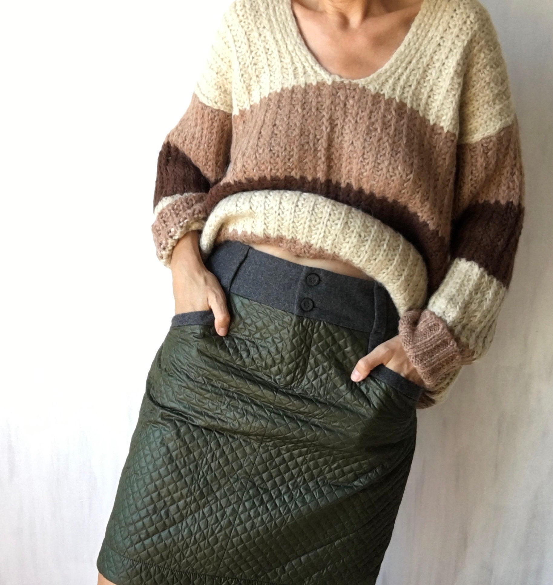 Vintage Wool Blend Padded Skirt. Adolfo Dominguez Warm Mini L Size
