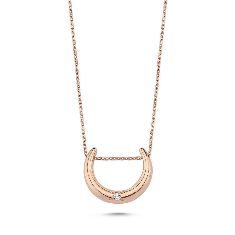 Half Moon Necklace | Double Horn Pendant Diamond Crescent Minimalist Gold Celestial
