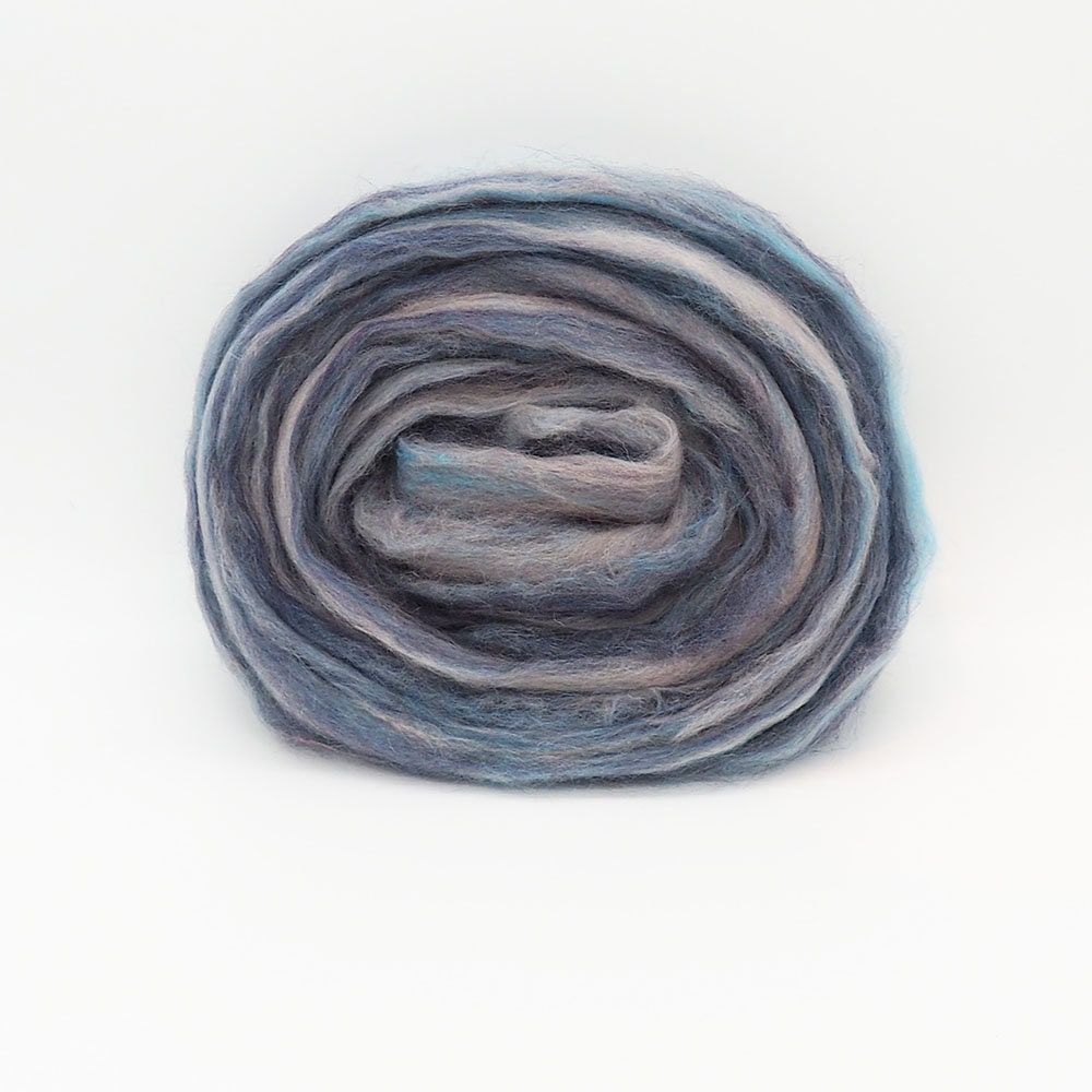 50G Merino Roving Wool Grey Blue Blend For Wet Nuno Needle Felting Spinning Weaving Knitting