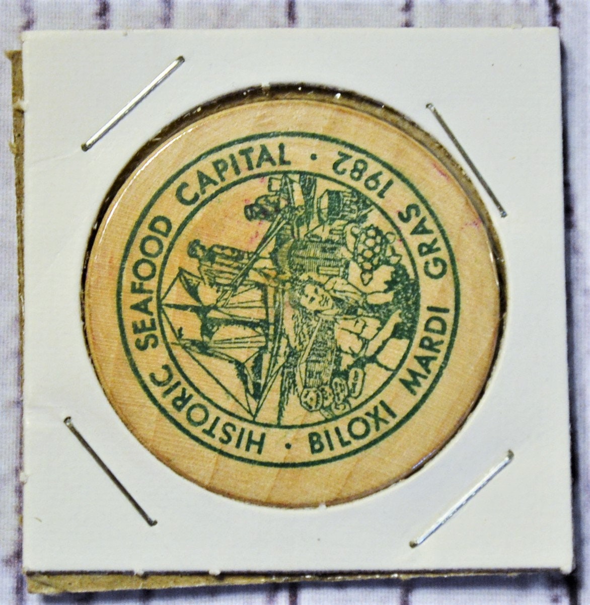 Vintage Wooden Nickel Biloxi Marching Club Seafood Mississippi Souvenir Wood Token Coin Advertising Memorabilia Panchosporch