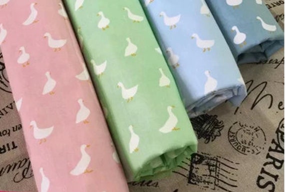 Soft & Breathable Cute White Goose Pink Blue Green Cotton Fabric For Baby Diy One Yard