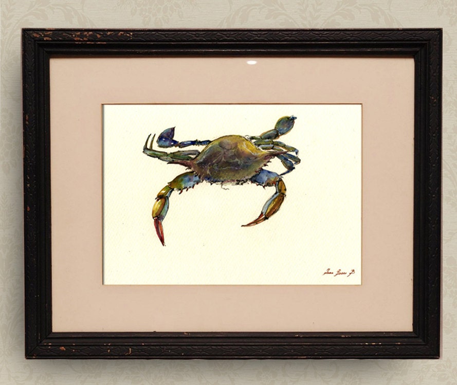 Print-Blue Crab Print Watercolor Painting Art Wall Sea Seafood Fish Crab Beach - Art Print By Juan Bosco