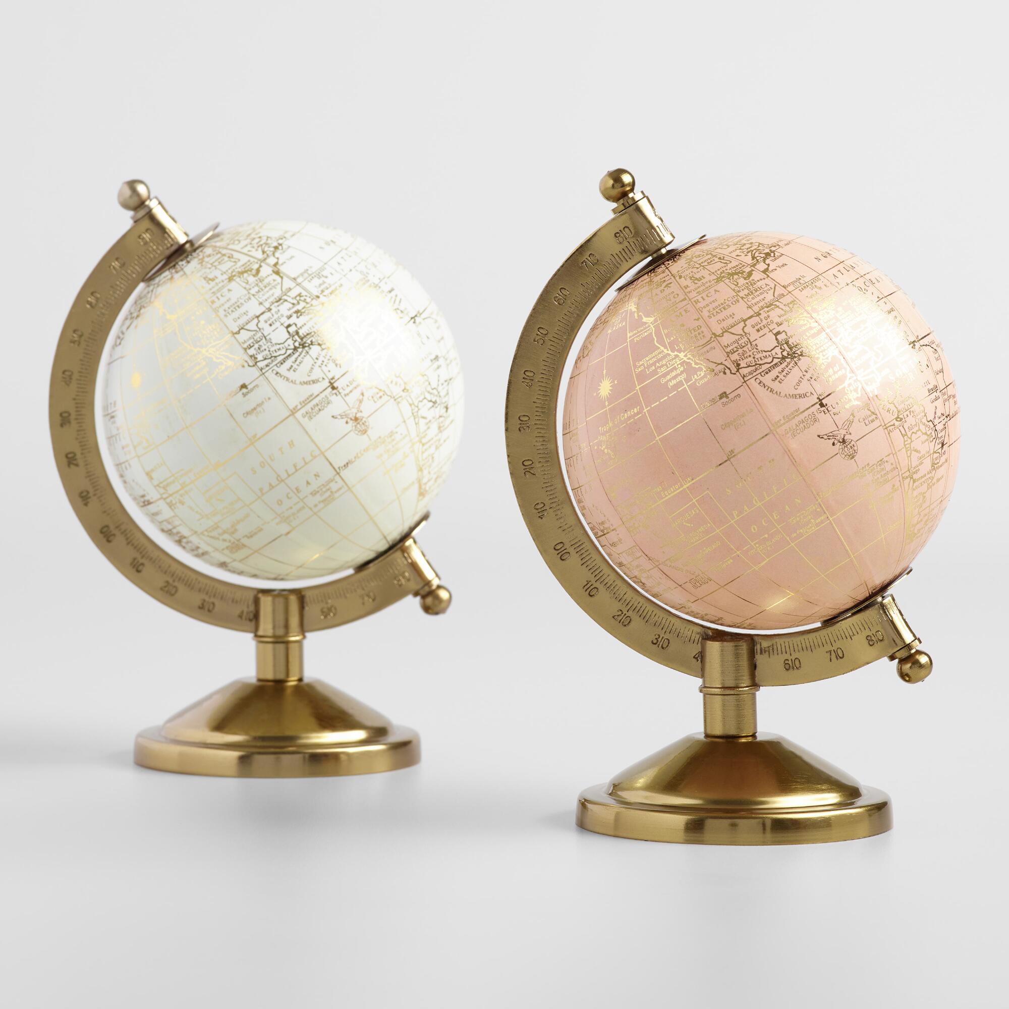 Mini Ivory And Blush Globes With Brass Stands Set Of 2 by World Market