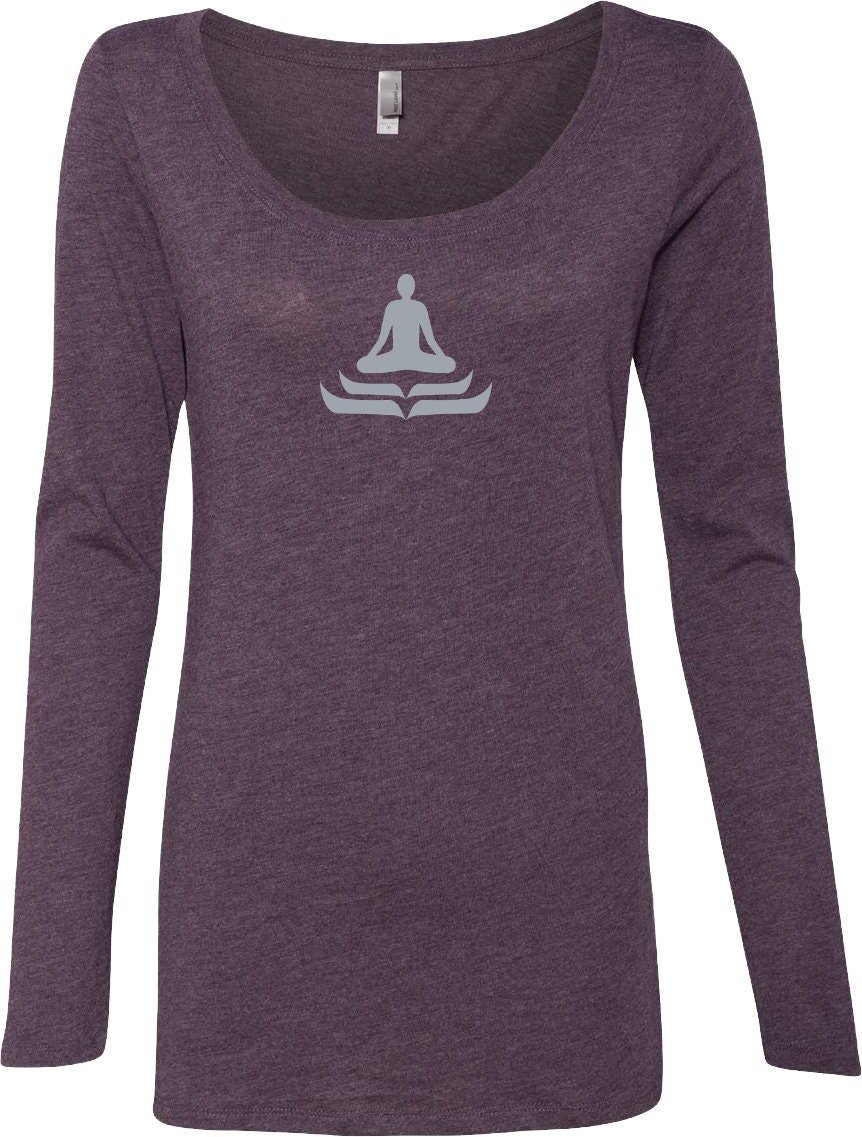 Lotus Pose Ladies Yoga Tri Blend Long-Sleeve Scoop Tee Shirt = Lotuspose-6731