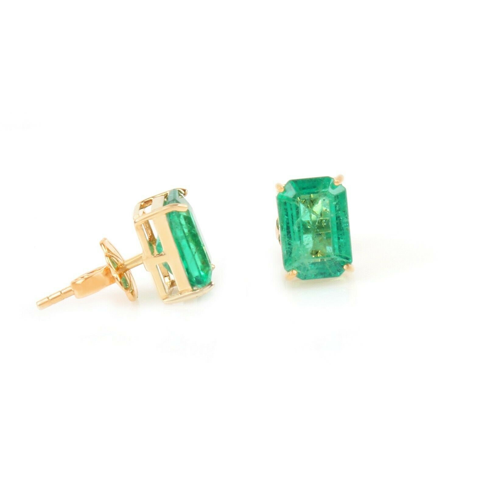 New 10K 18K Yellow Gold Emerald Stud Earrings, 1 Pair Of 14K Solid Earrings Jewelry, Gift For Her