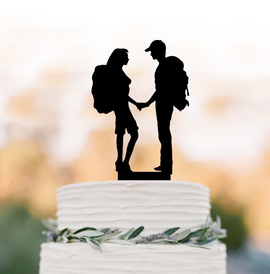 Hiking Couple Cake Topper Backpacking Bride & Groom Outdoor Wedding Mountain Wedding Cake Topper