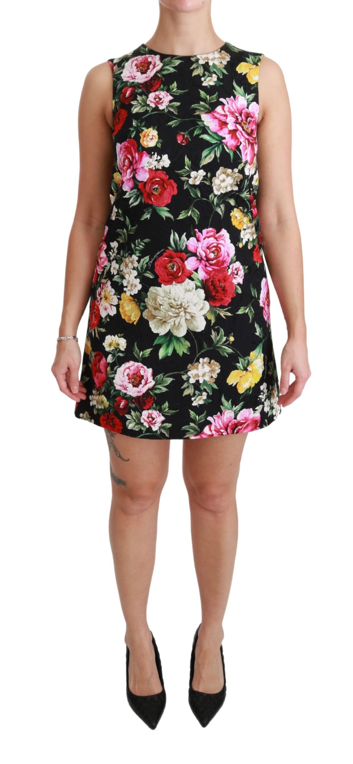 Dolce & Gabbana Women's Floral Brocade Mini Shift Dress Black DR2454 - IT38|XS