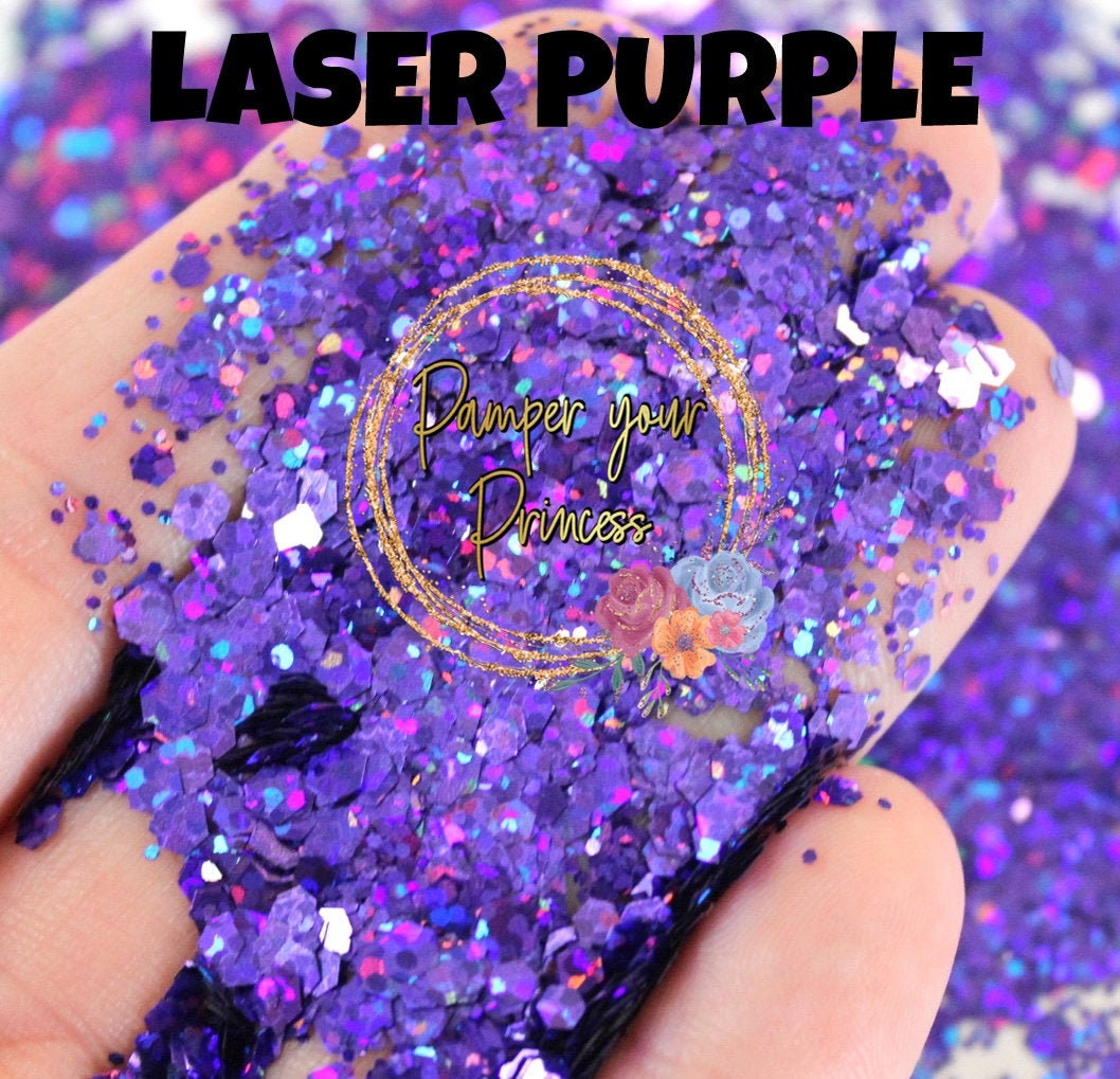 1Oz Chunky Blend Glitter, Mixed Size Mix, Purple Holographic See Note, Laser Purple