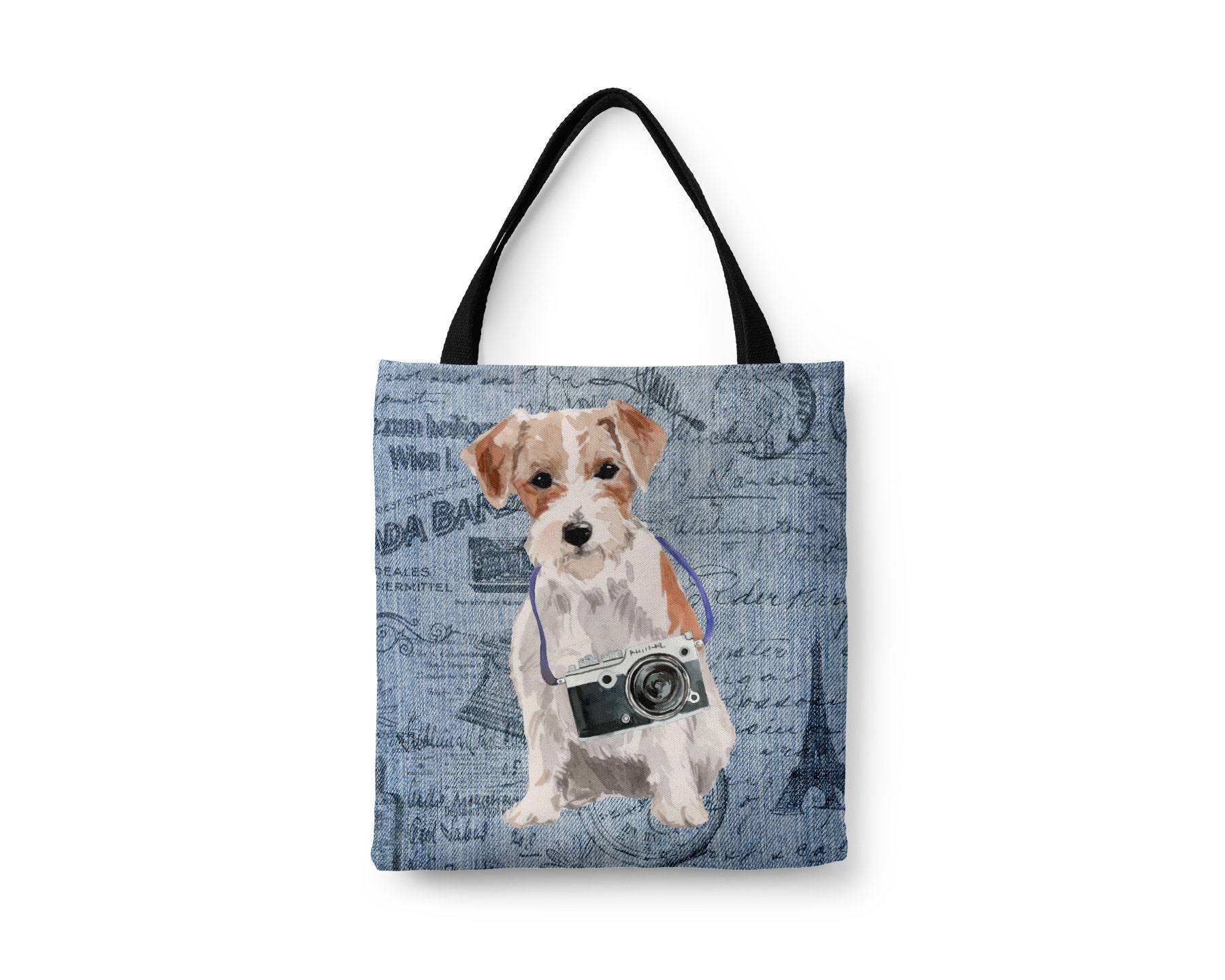Jack Russell Terrier Dog Tote Bag Illustrated Dogs & 6 Denim Inspired Styles. All Purpose Ideal For Shopping, Laptop. Jrt