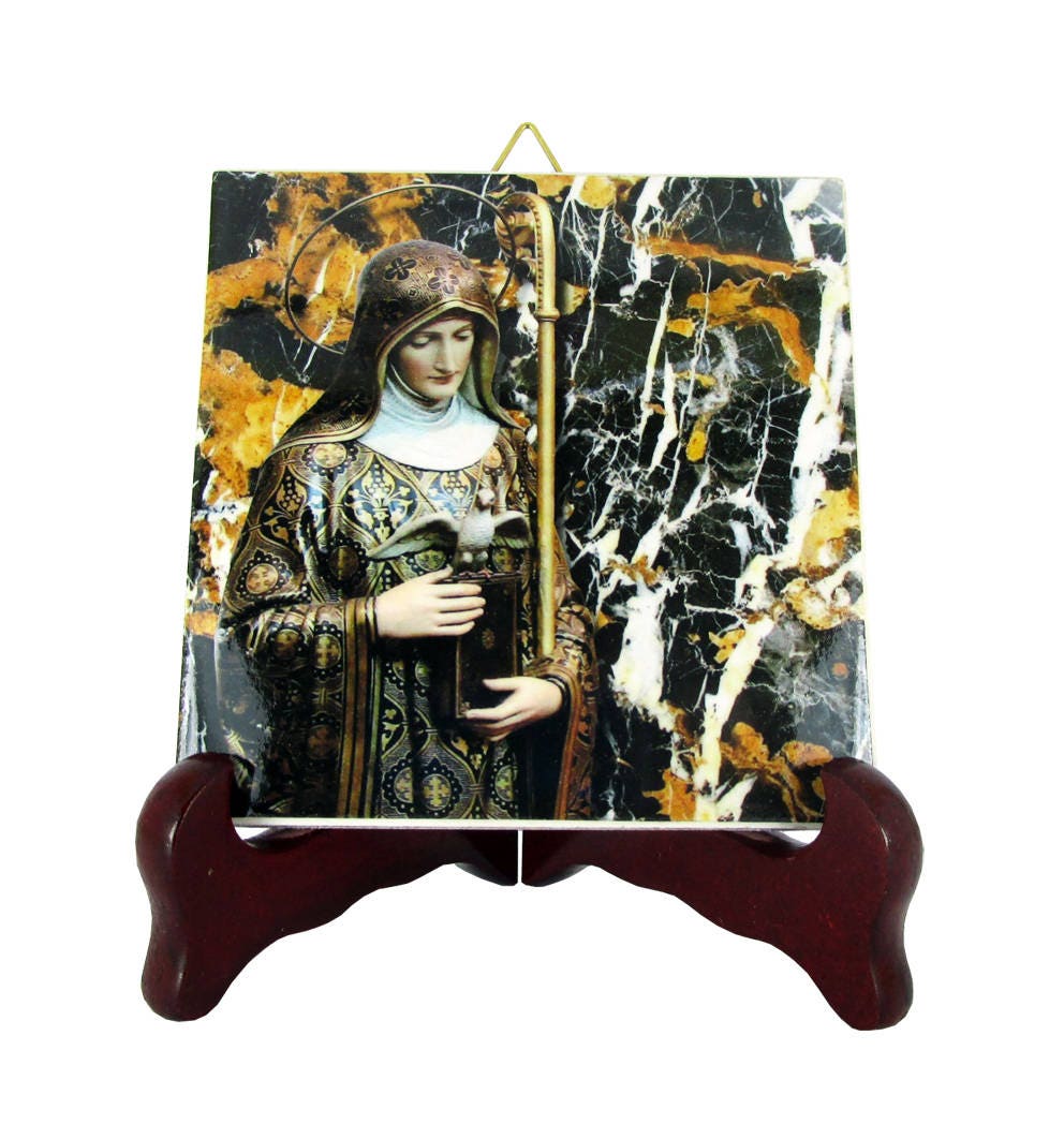 Saint Scholastica - St Icon On Tile Handmade in Italy A Perfect Gift For Nuns Patron Saint Of Saints Art