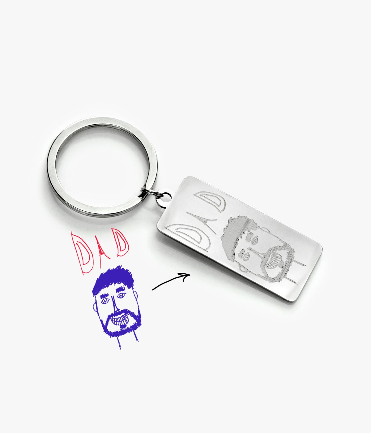 Father's Day Gift For Dad Actual Children's Drawing Or Handwriting On A Keychain Grandpa, Meaningful Key Chain Present From Kids