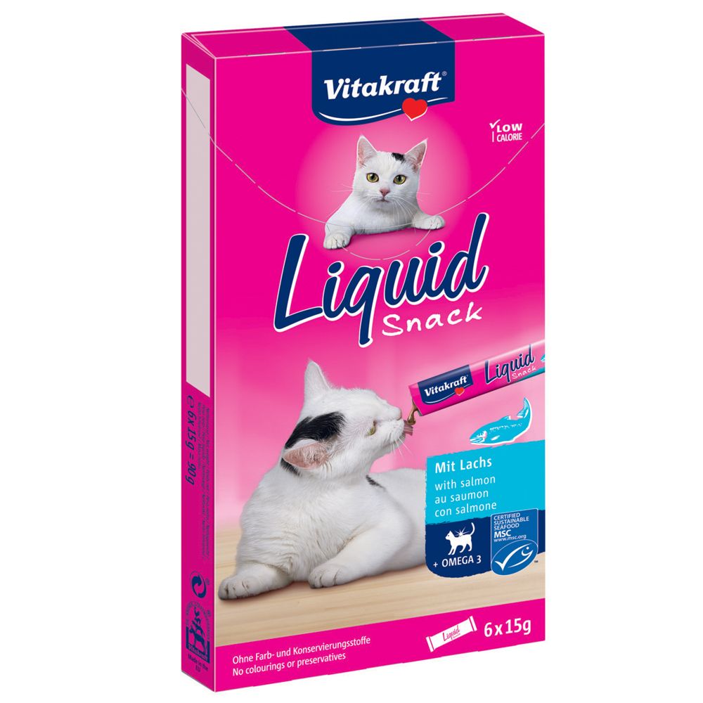 Vitakraft Cat Liquid Snack with Salmon & Omega-3 - Saver Pack: 24 x 15g