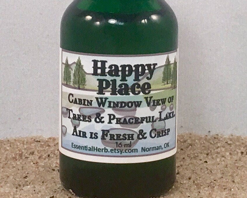 Happy Place Essential Oil Blend, Take Me Away, My Dream Cabin, Trees & Lake, Crisp Mountain Air, Uplifting Winter Blues
