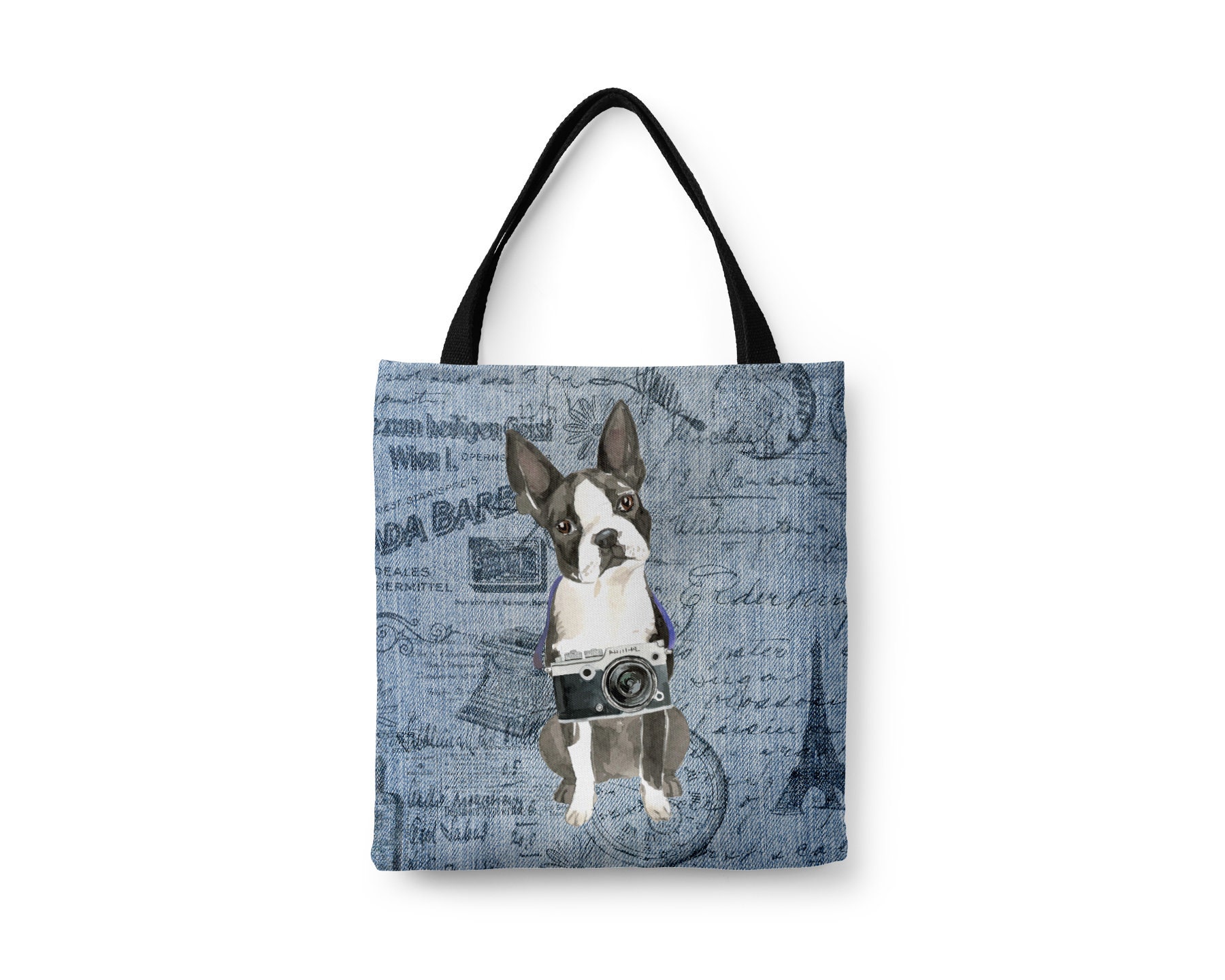 Boston Terrier Dog Tote Bag - Illustrated Dogs & 6 Denim Inspired Styles. All Purpose For Shopping Bull, American Gentlemen
