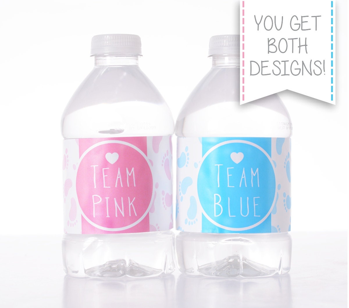 Team Pink Or Blue - Gender Reveal Water Bottle Labels, Birthday-Waterproof & Self Stick Baby Shower Decorations #bwb-168