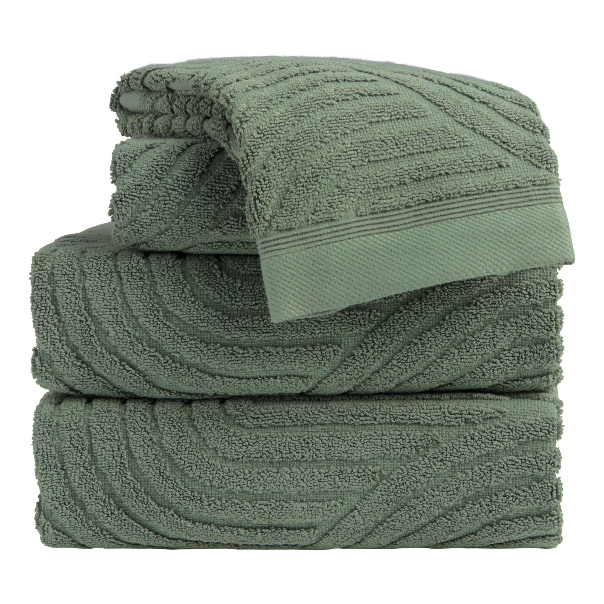 Laurel Wreath Green Sculpted Arches Towel Collection by World Market