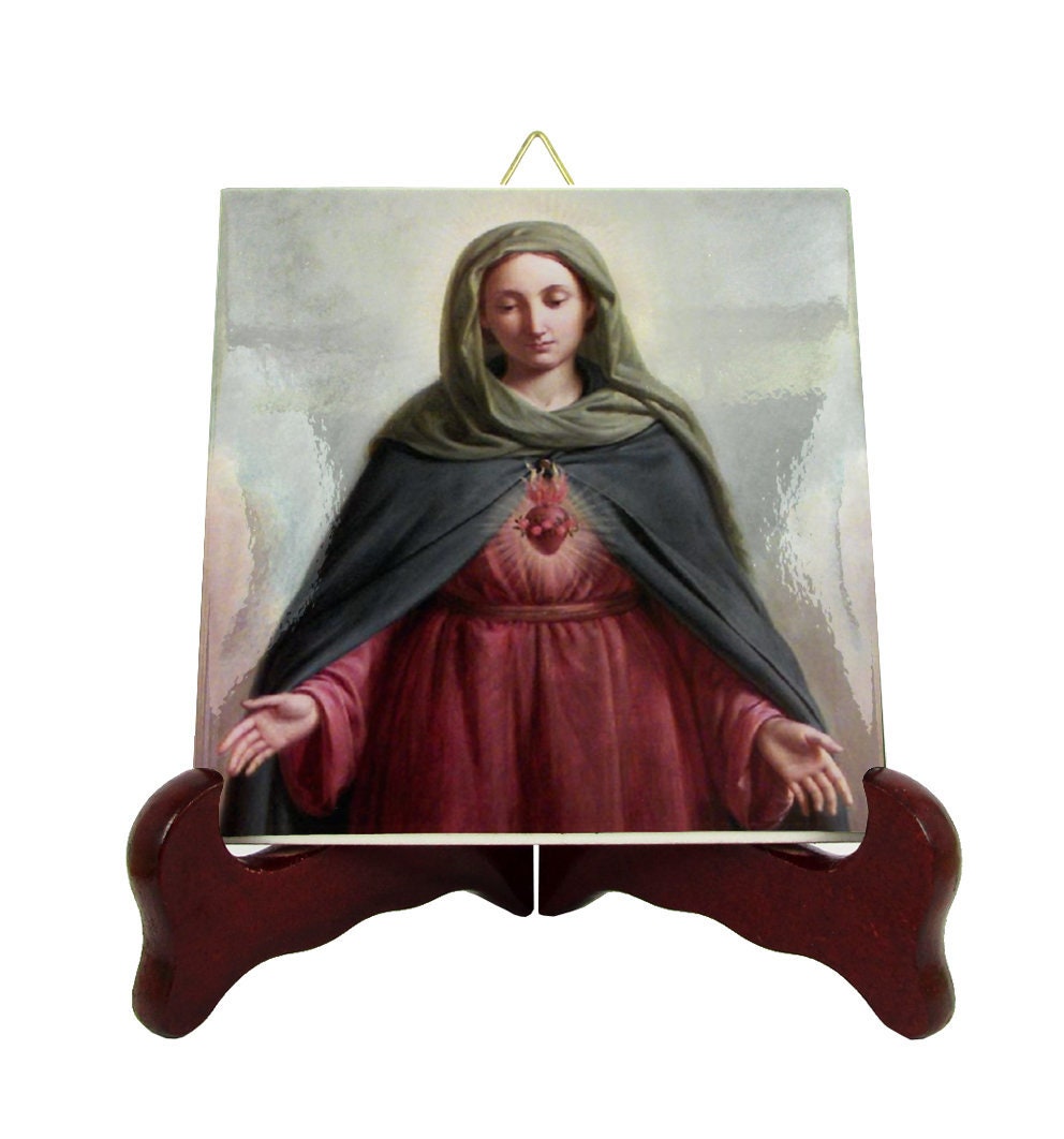 Religious Gifts - Immaculate Heart Of Mary Icon Tile Art Catholic Arts Catholicism Sacred Blessed Virgin
