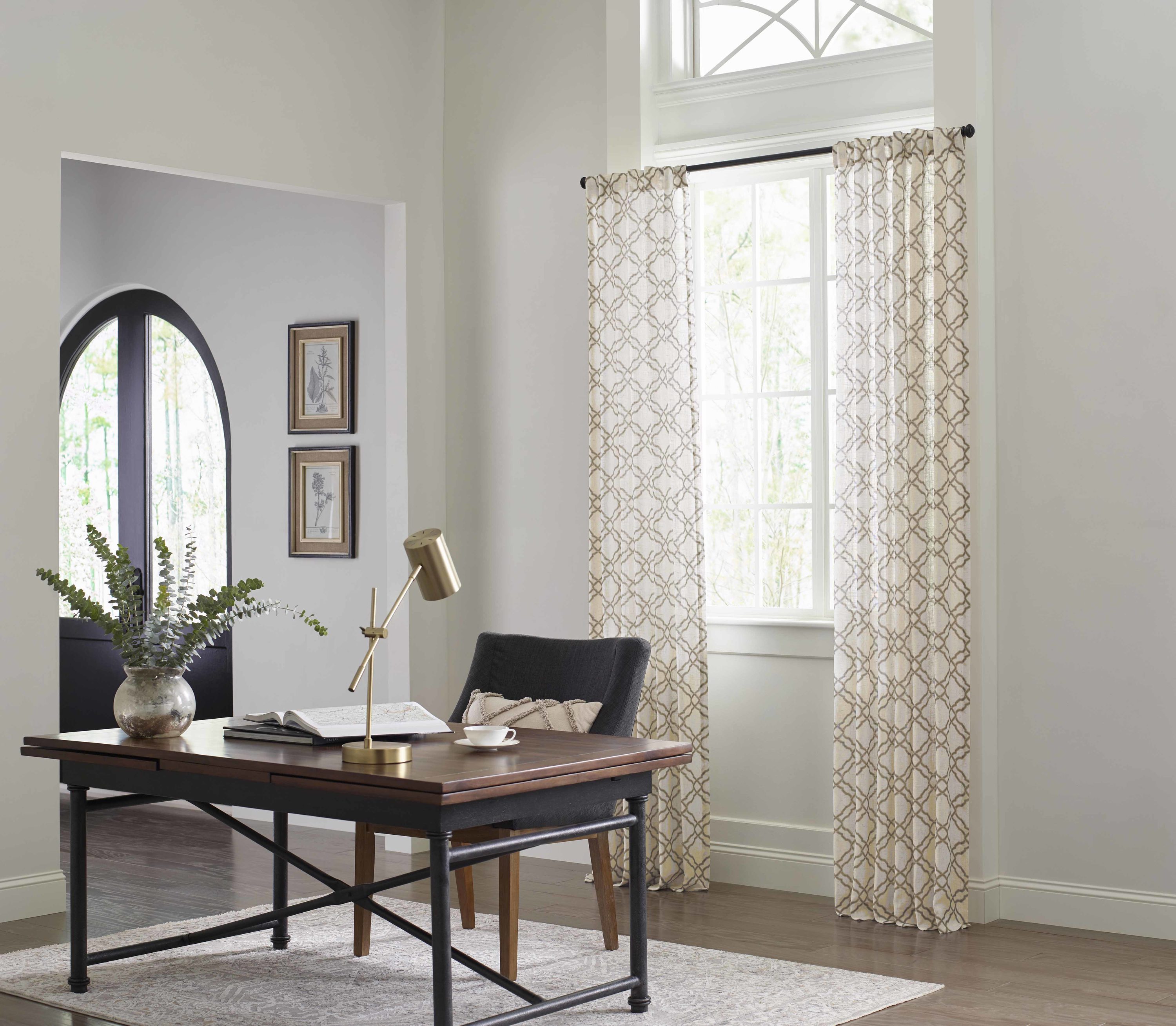 allen + roth 108-in Taupe Polyester Blend Light Filtering Back Tab Single Curtain Panel in Blue | 3728105