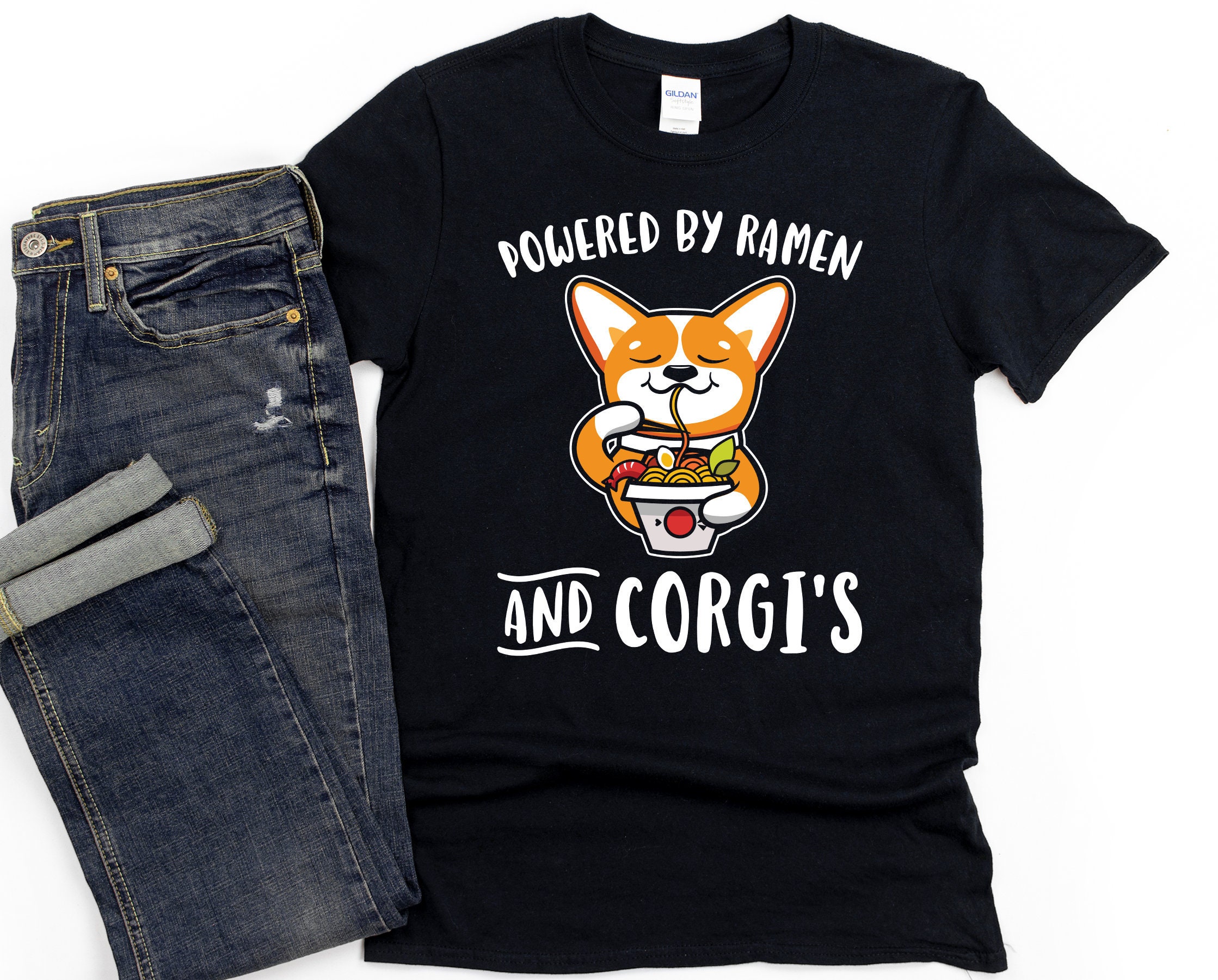 Corgi Shirt/Ramen Dog Powered By & Corgi's Lover Gift Short-Sleeve Unisex T-Shirt