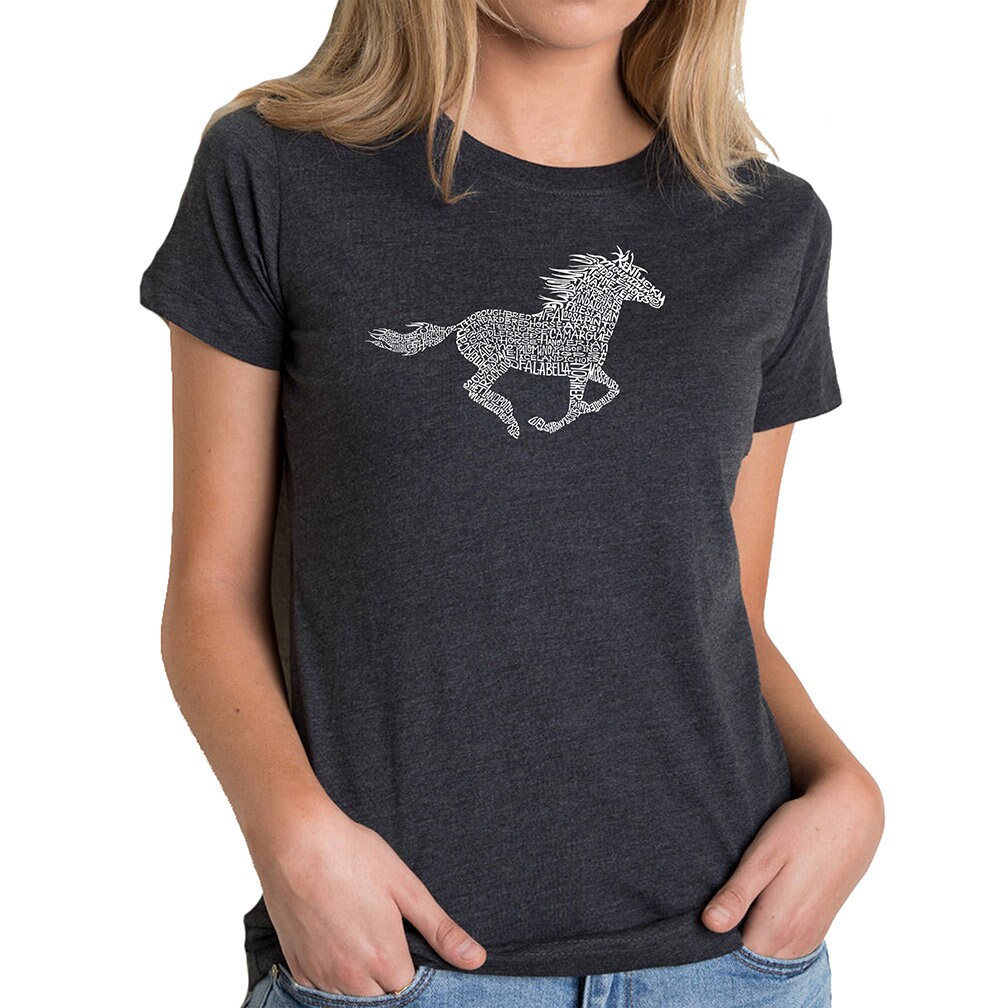 Women's Premium Blend Word Art T-Shirt - Mustang, Horse Breeds