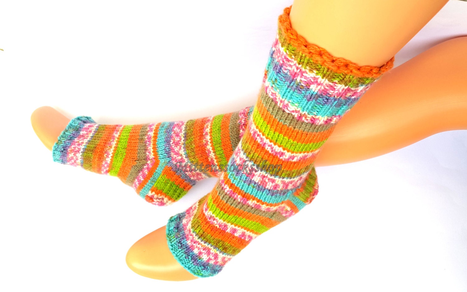 Yellow Pink Blue Yoga Socks With Heel Knit Summer Dance Pilates Pedicure Feet Warmers Leg
