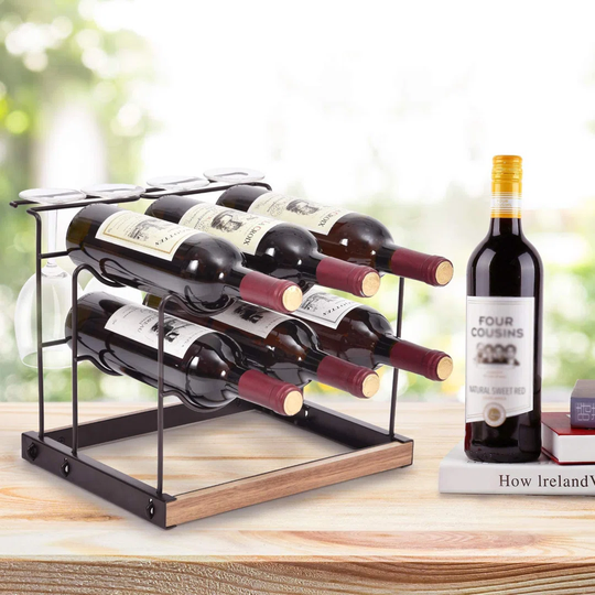 Buy Woen Bottle Tabletop Wine Bottle Glass Rack in Brown/Black online