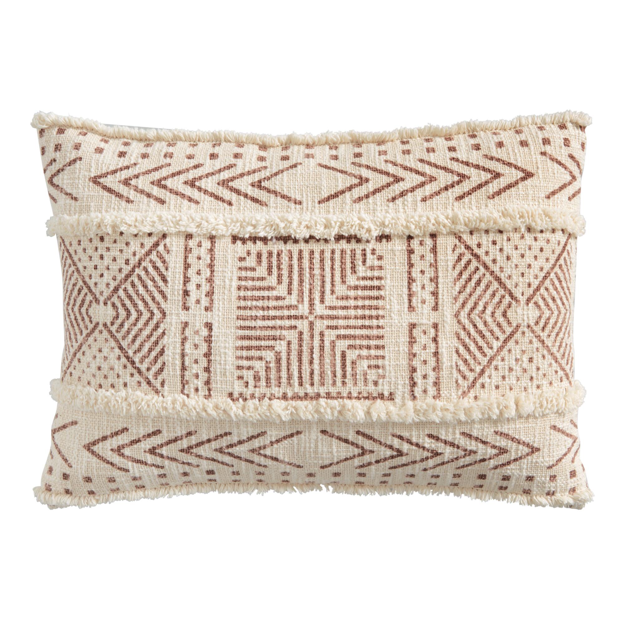Oversized Ivory and Rust Geo Print Lumbar Pillow by World Market