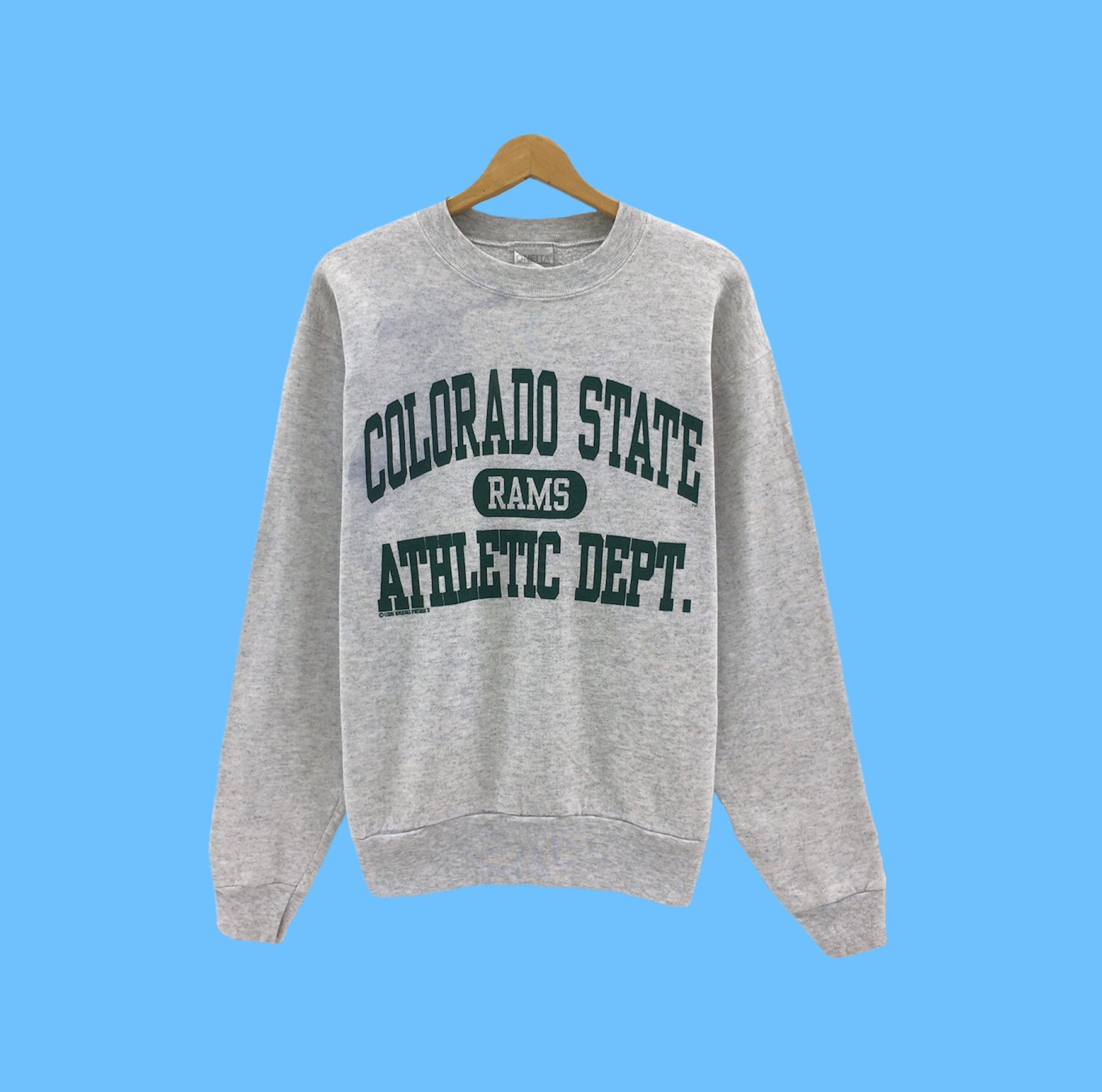 Rare Vintage Colorado State Athletics Dept. Rams Big Logo Print Spell Out Crewneck Grey Colour Large Size Pullover Streetwear Sweatshirt
